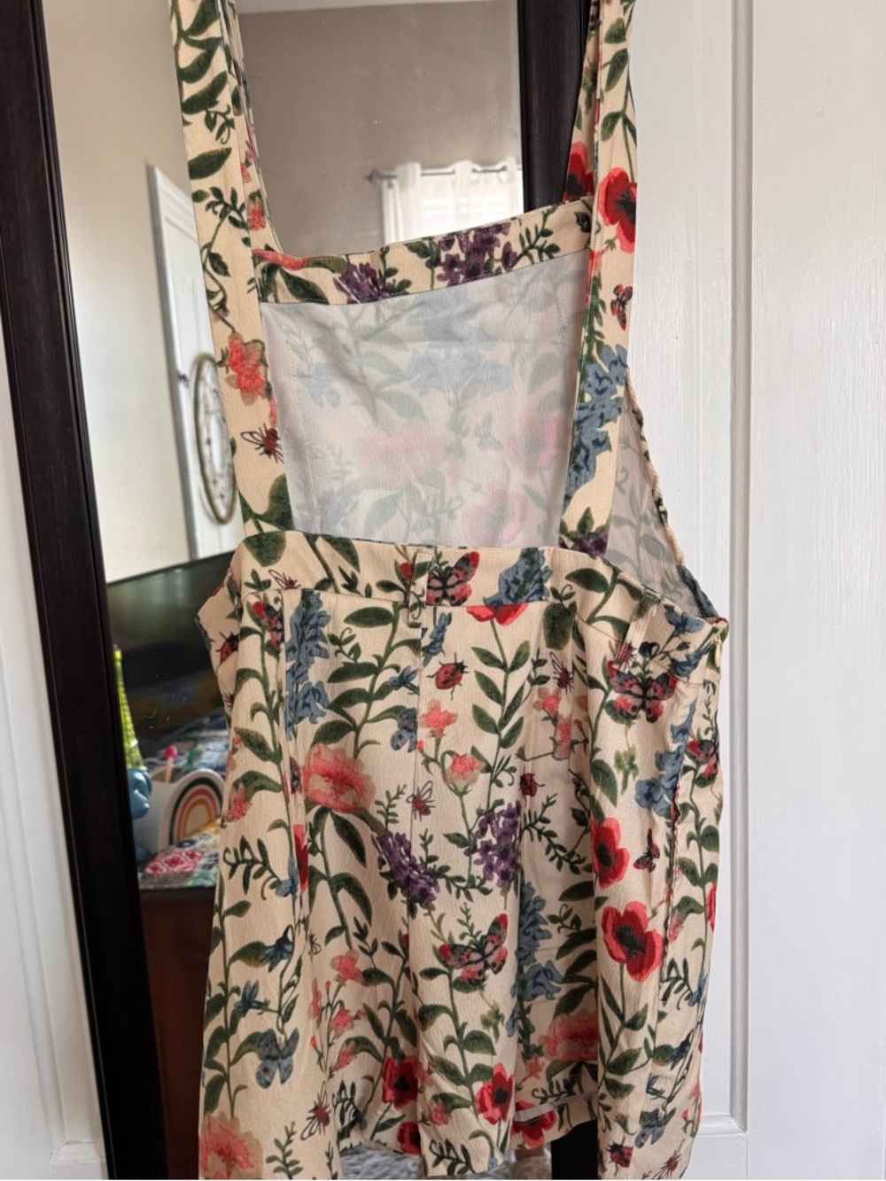 Cider Cream Floral Overall Shorts with Red & Blue Blooms - Picture 3 of 5